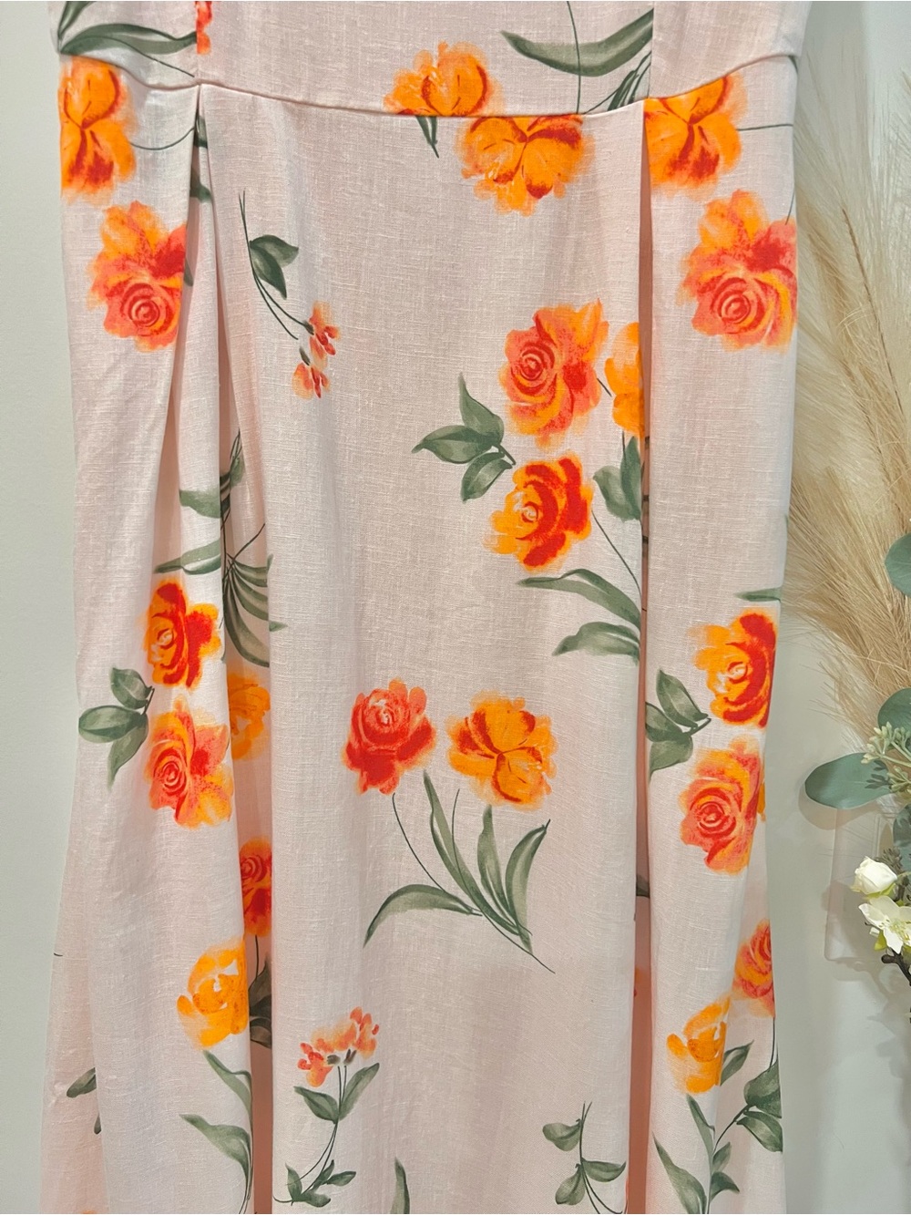 Gianni Bini Blush Maxi Dress with Orange Rose Print and Black Ties - Picture 5 of 14
